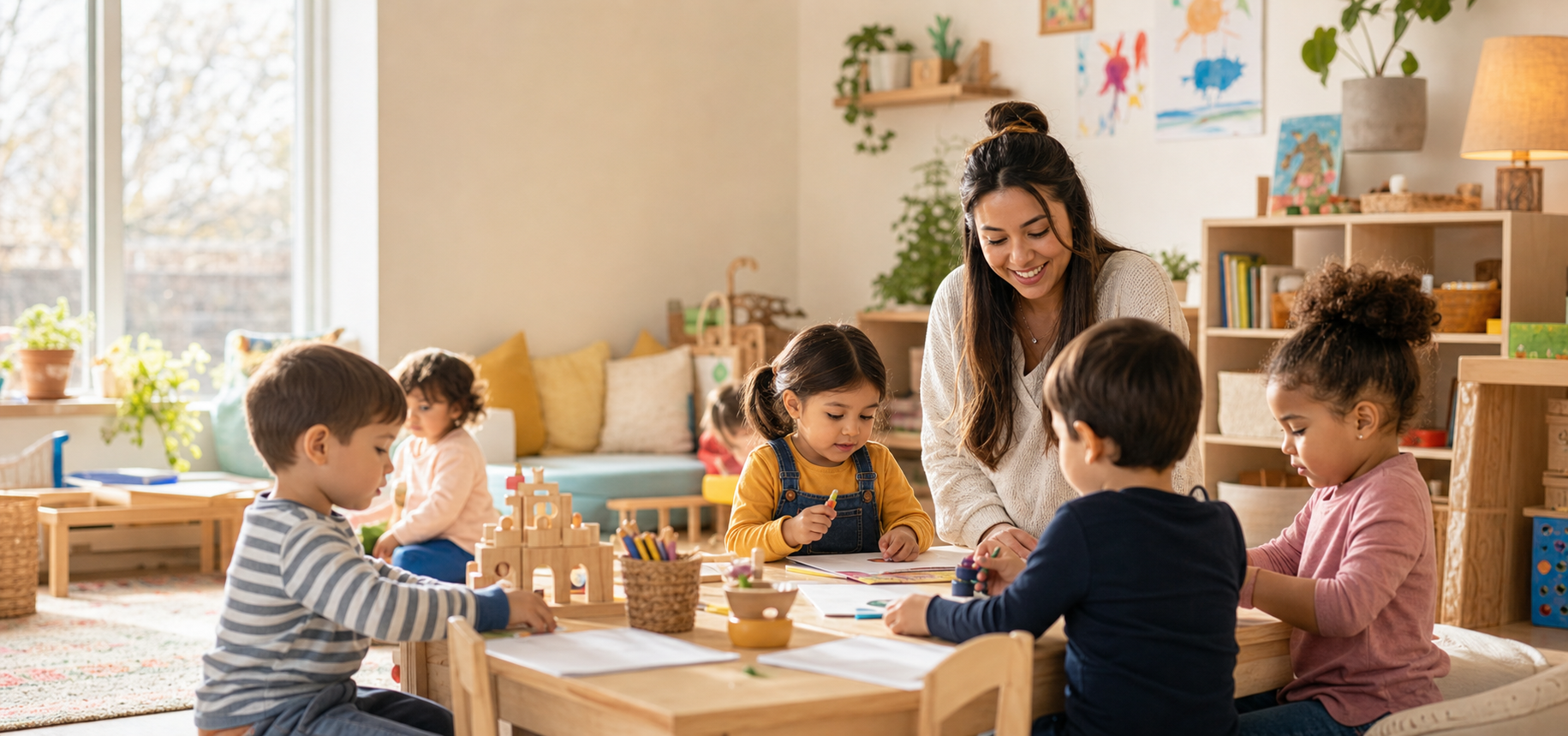Children learning and playing in a warm dayhome setting